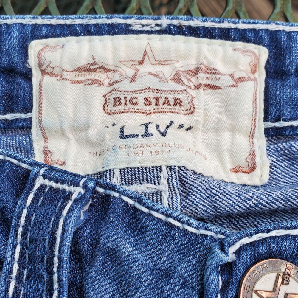 Big Star Jeans 27L Liv Stretch Boot Blue Denim Thick Stitch Mid Rise Women - Picture 5 of 13